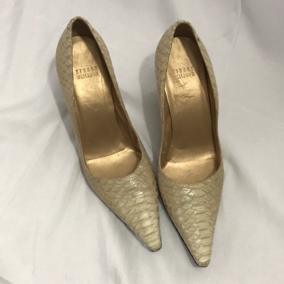 Sale— BOGO. Stuart Weitzman Snake Print Leather Stilettos. - Picture 2 of 8